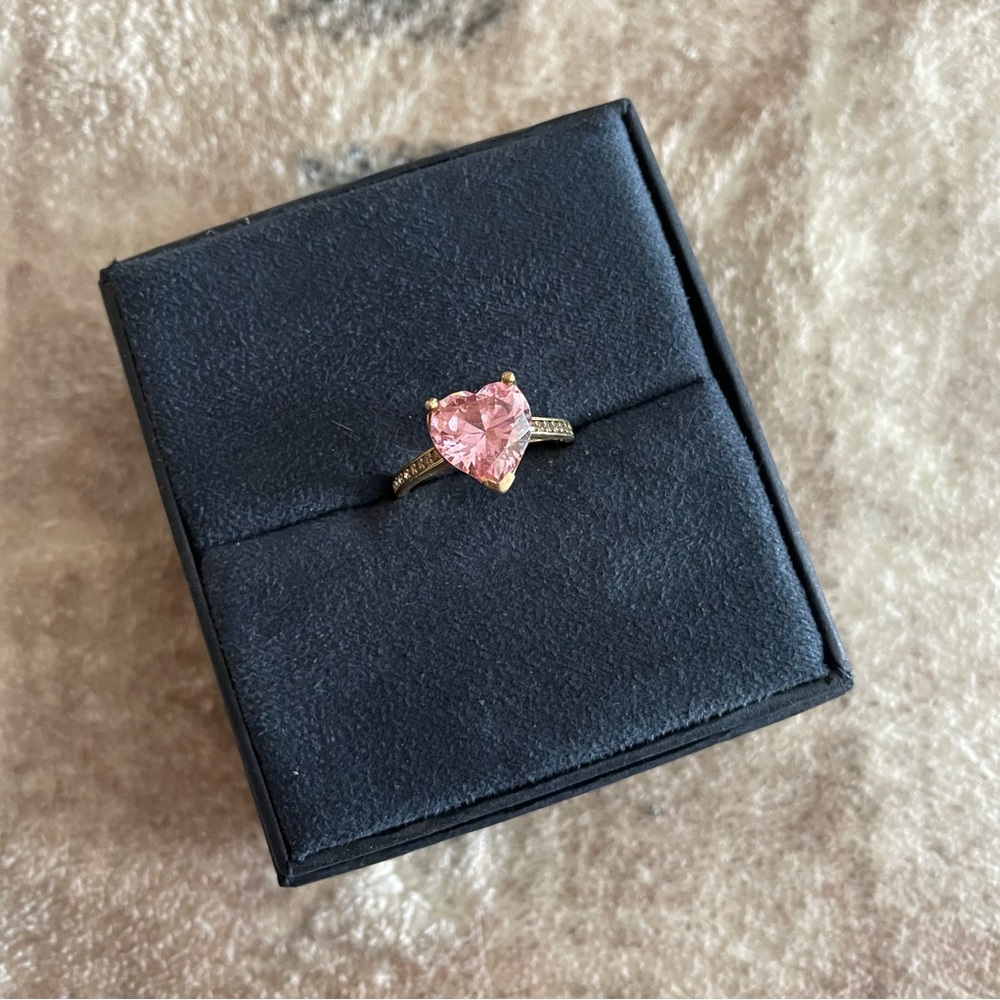 🖤🖤🖤Chvker fashion jewelry Pink Baguette Clear Paris Heart 925 Ring🤍🤍🤍